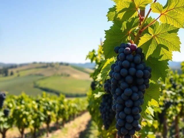 Vignoble français avec des raisins mûrs sous le soleil.