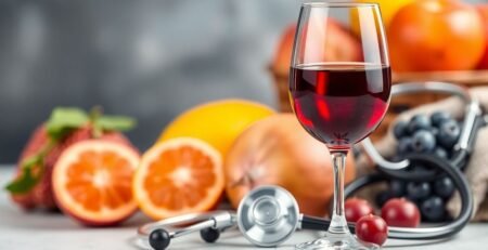Un verre de vin et des éléments de santé.
