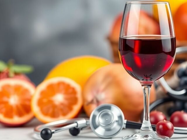 Un verre de vin et des éléments de santé.